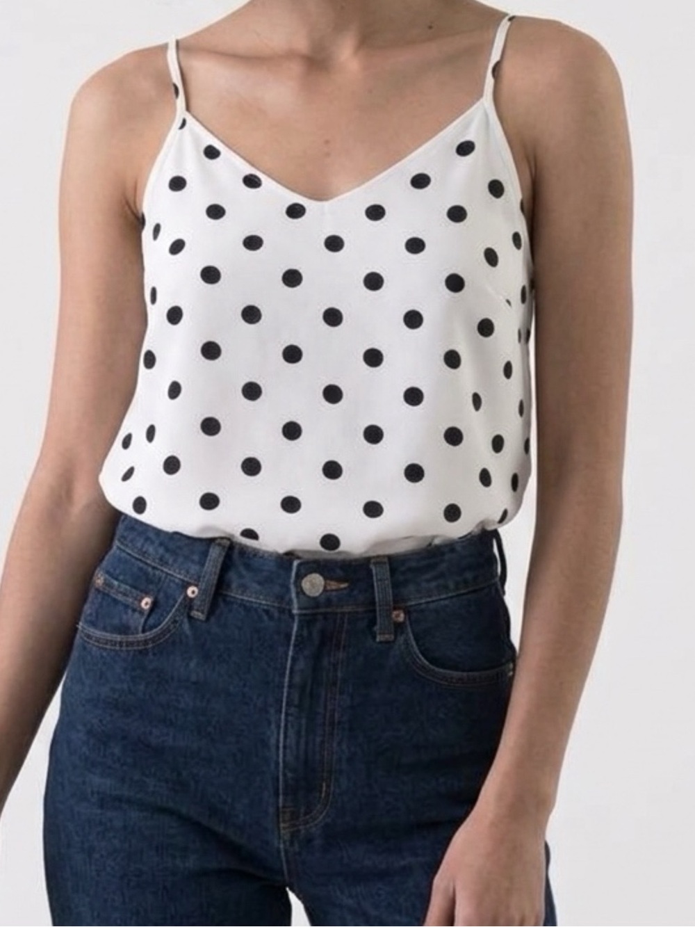 Polka Dot V-Neck Camisole Tank Top - White/Black, Women's Size Small